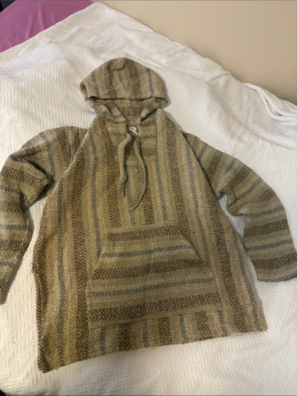 Striped Hooded Crewneck Sweater in Tan & Brown